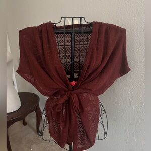 Moth Reddish/Brown Short Sleeve Tie Front Sweater
